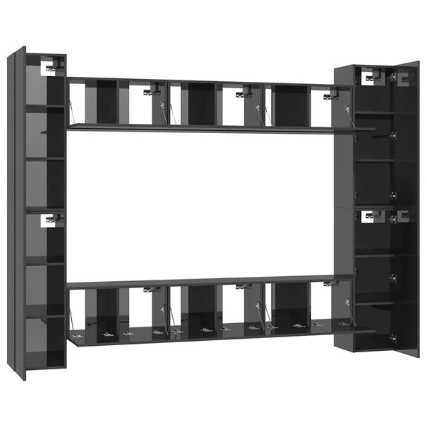 vidaXL 10-Piece TV Cabinet Set High Gloss Grey Engineered Wood