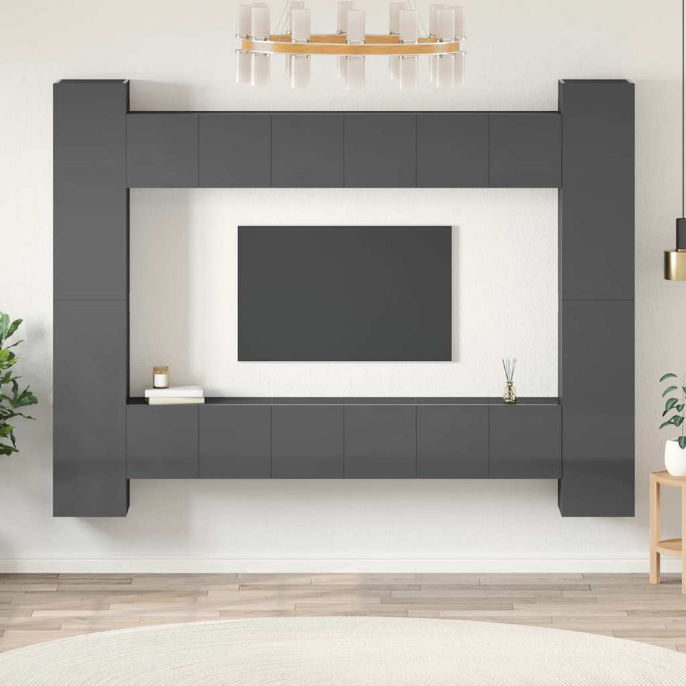 vidaXL 10-Piece TV Cabinet Set High Gloss Grey Engineered Wood
