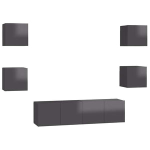 vidaXL 6-Piece TV Cabinet Set High Gloss Grey Engineered Wood