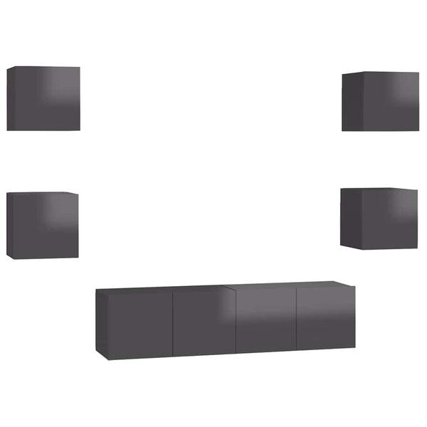 vidaXL 6-Piece TV Cabinet Set High Gloss Grey Engineered Wood