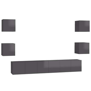 vidaXL 7-Piece TV Cabinet Set High Gloss Grey Engineered Wood