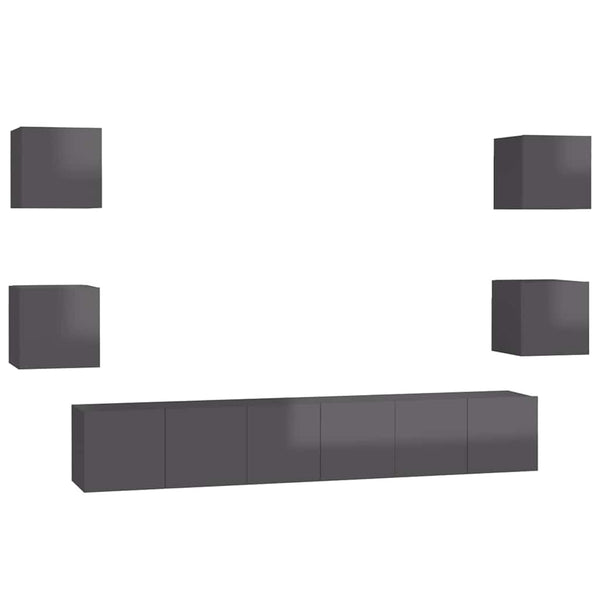 vidaXL 7-Piece TV Cabinet Set High Gloss Grey Engineered Wood
