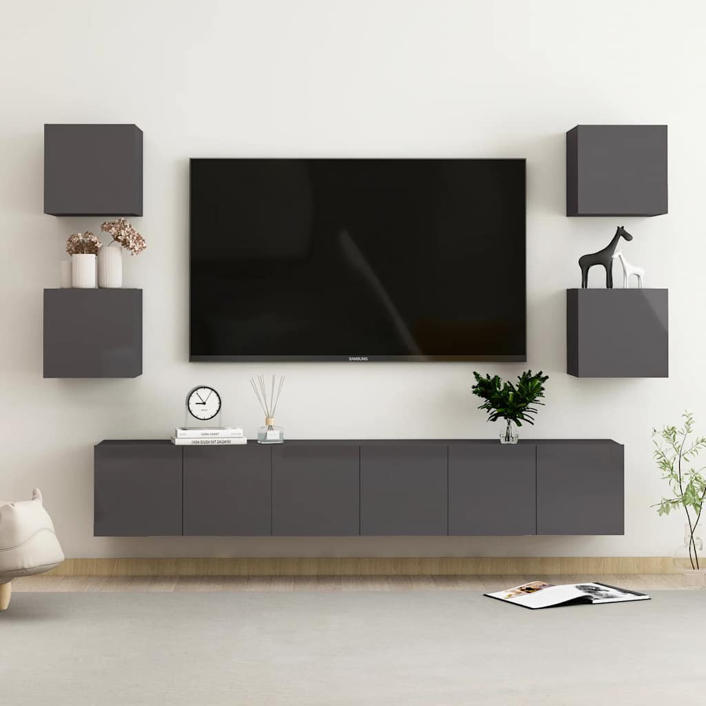vidaXL 7-Piece TV Cabinet Set High Gloss Grey Engineered Wood