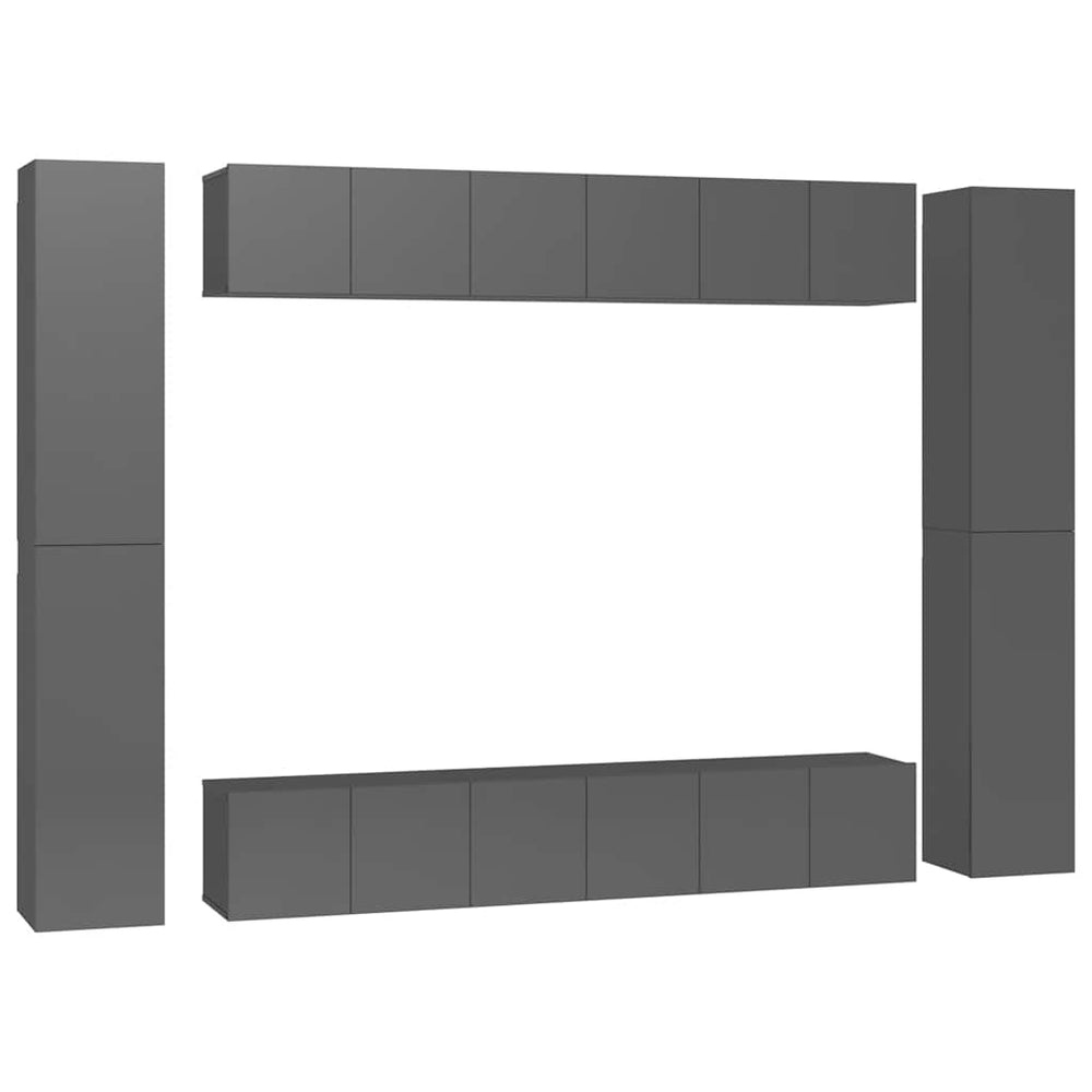 vidaXL 10-Piece TV Cabinet Set High Gloss Grey Engineered Wood