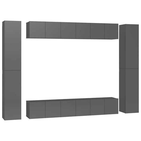 vidaXL 10-Piece TV Cabinet Set High Gloss Grey Engineered Wood