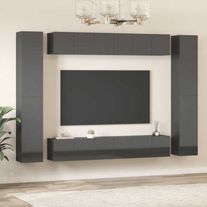 vidaXL 10-Piece TV Cabinet Set High Gloss Grey Engineered Wood
