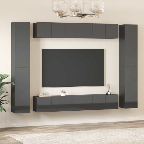 vidaXL 10-Piece TV Cabinet Set High Gloss Grey Engineered Wood