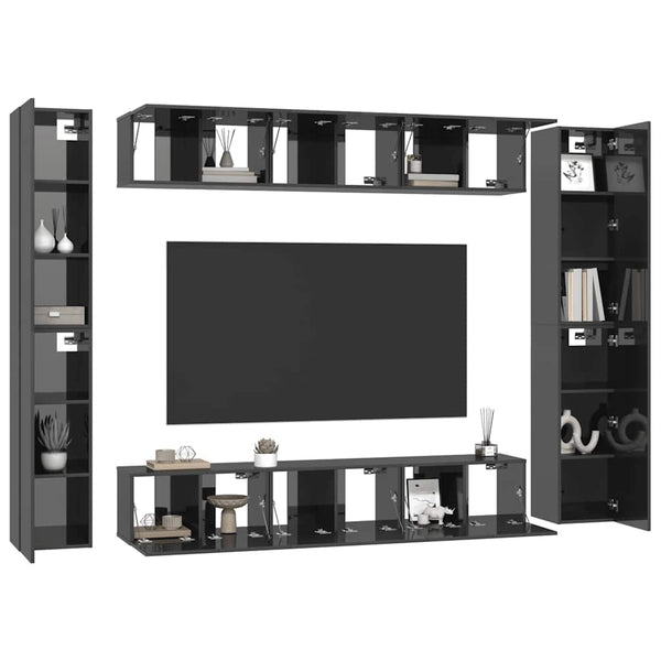 vidaXL 10-Piece TV Cabinet Set High Gloss Grey Engineered Wood