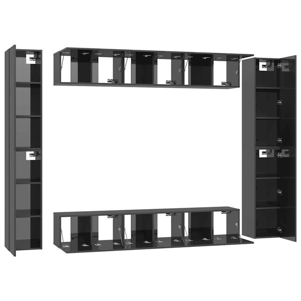 vidaXL 10-Piece TV Cabinet Set High Gloss Grey Engineered Wood