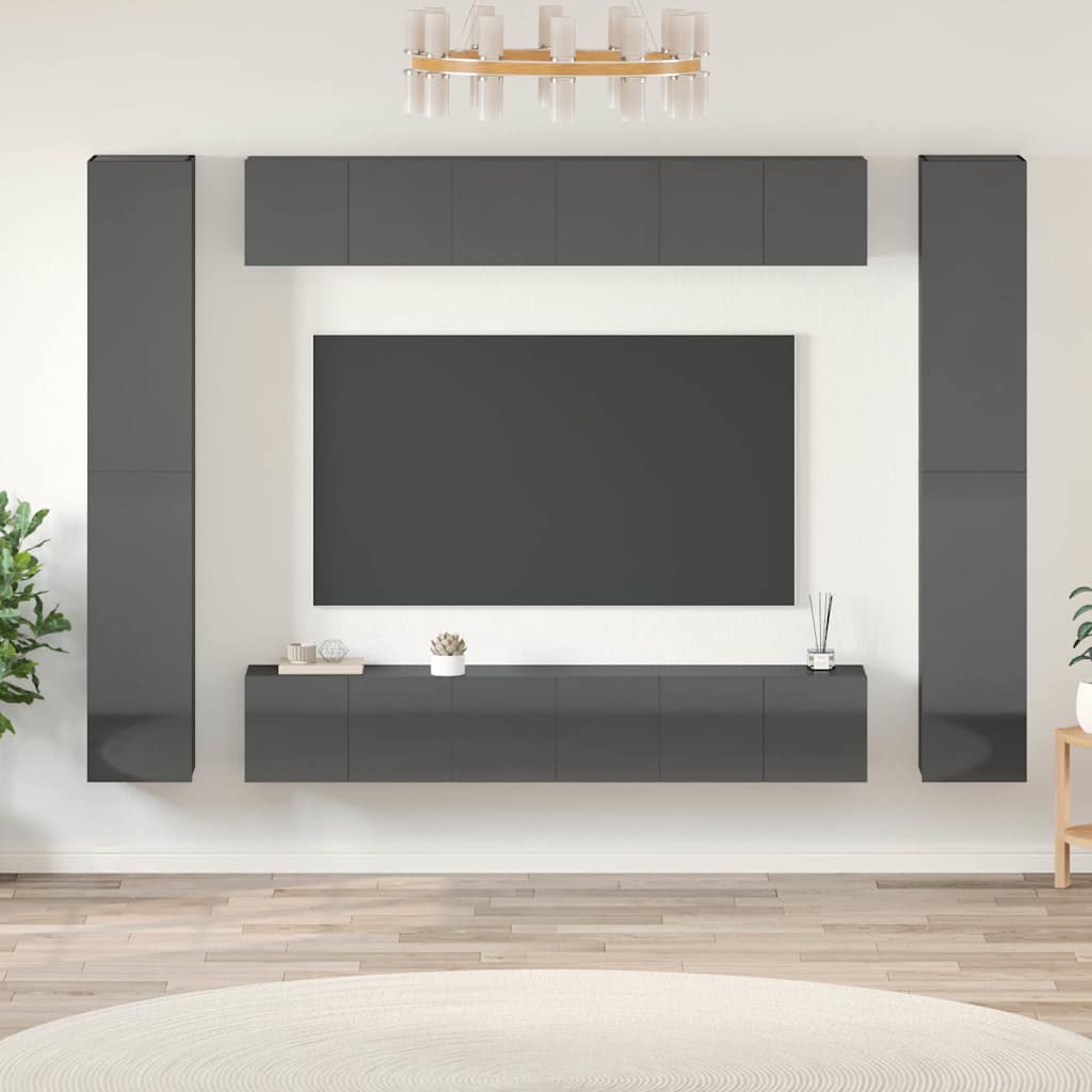 vidaXL 10-Piece TV Cabinet Set High Gloss Grey Engineered Wood