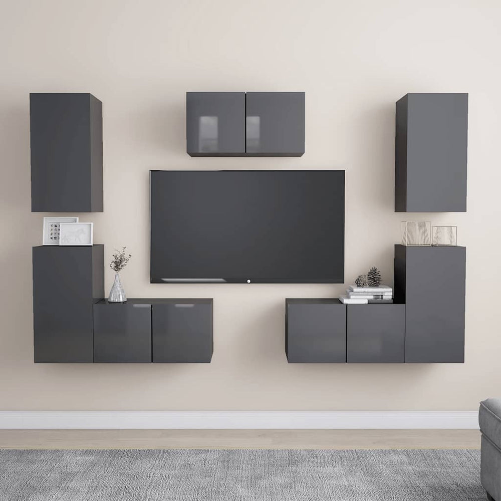 vidaXL 7-Piece TV Cabinet Set High Gloss Grey Engineered Wood