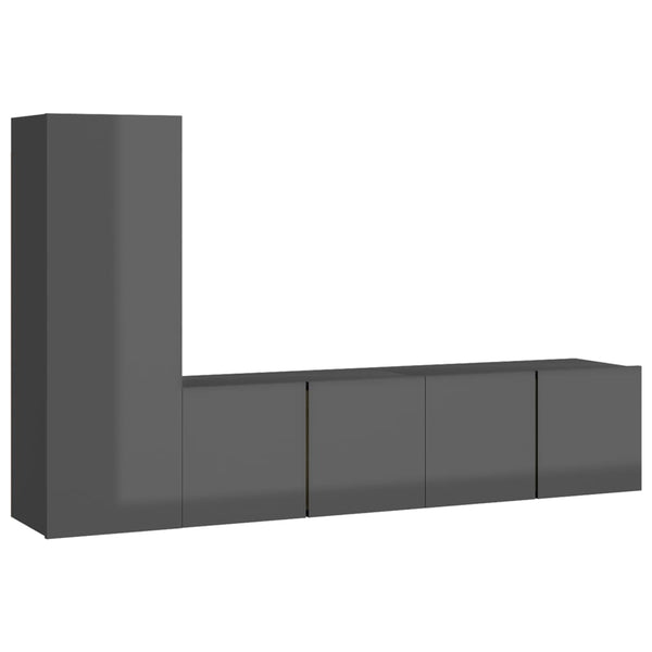 vidaXL 3-Piece TV Cabinet Set High Gloss Grey Engineered Wood