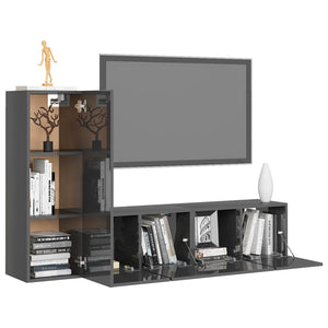 vidaXL 3-Piece TV Cabinet Set High Gloss Grey Engineered Wood