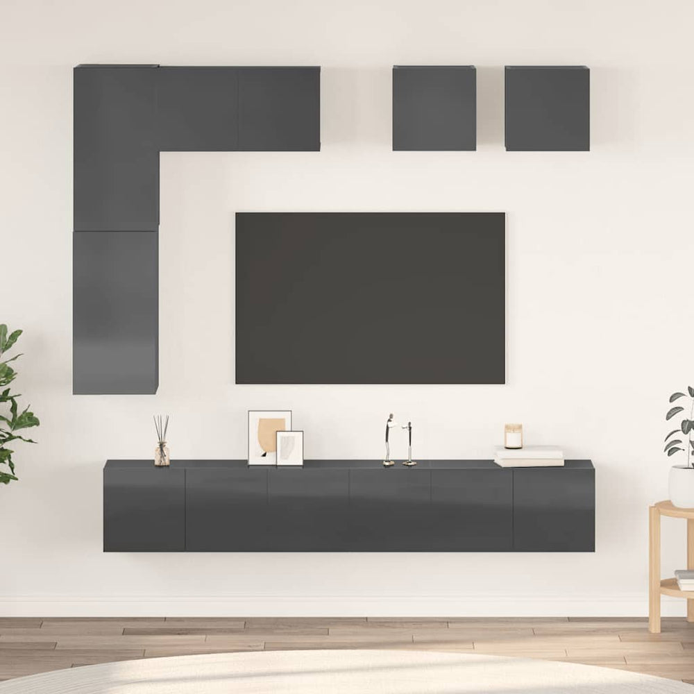 vidaXL 8-Piece TV Cabinet Set High Gloss Grey Engineered Wood