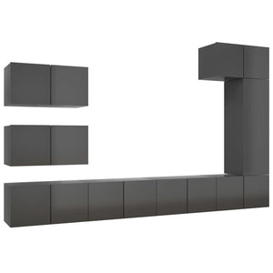 vidaXL 8-Piece TV Cabinet Set High Gloss Grey Engineered Wood
