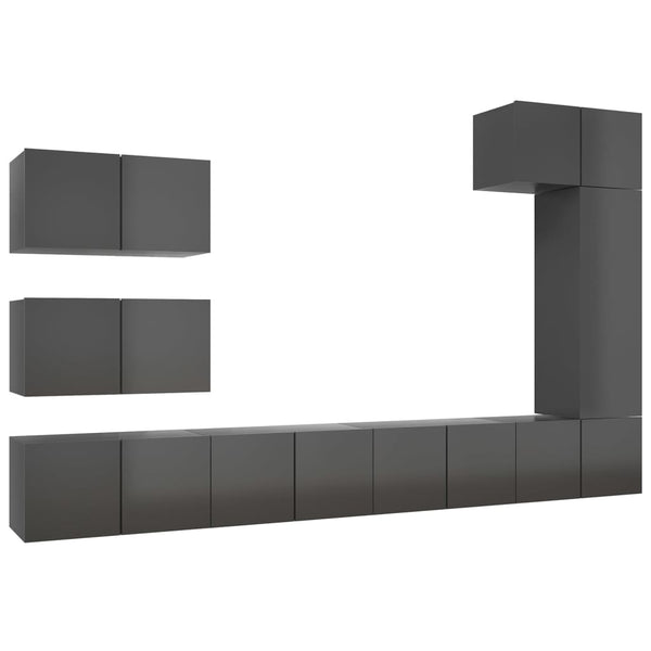 vidaXL 8-Piece TV Cabinet Set High Gloss Grey Engineered Wood