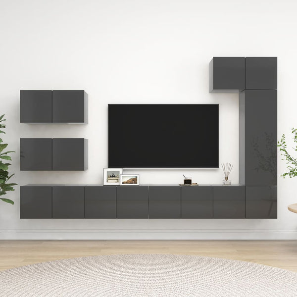 vidaXL 8-Piece TV Cabinet Set High Gloss Grey Engineered Wood
