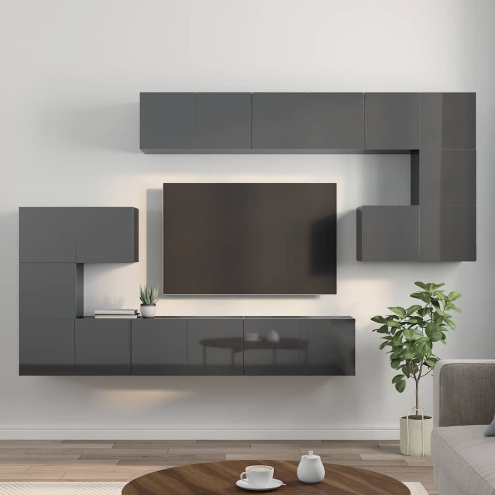 vidaXL 10-Piece TV Cabinet Set High Gloss Grey Engineered Wood