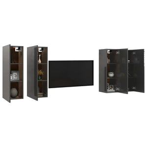 vidaXL TV Cabinets 4 pcs High Gloss Grey 30.5x30x90cm Engineered Wood