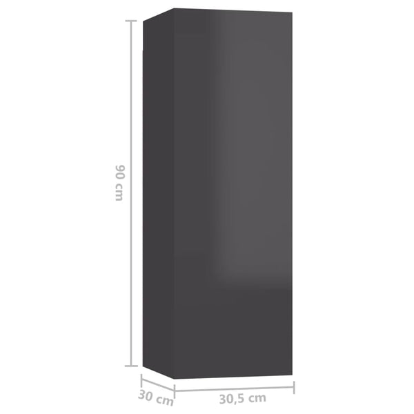 vidaXL TV Cabinets 4 pcs High Gloss Grey 30.5x30x90cm Engineered Wood