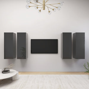 vidaXL TV Cabinets 4 pcs High Gloss Grey 30.5x30x90cm Engineered Wood