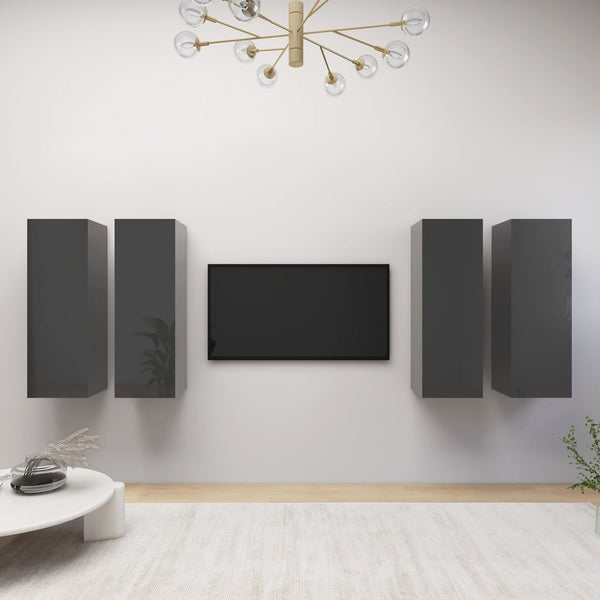 vidaXL TV Cabinets 4 pcs High Gloss Grey 30.5x30x90cm Engineered Wood