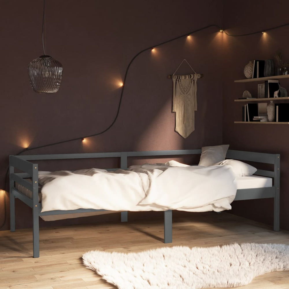 vidaXL Solid Wood Bed Dark Grey Pine 90x200 cm