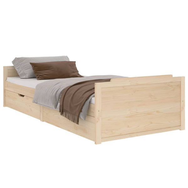 vidaXL Solid Pine Bed with Drawers 90x200 cm