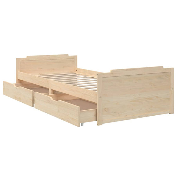 vidaXL Solid Pine Bed with Drawers 90x200 cm