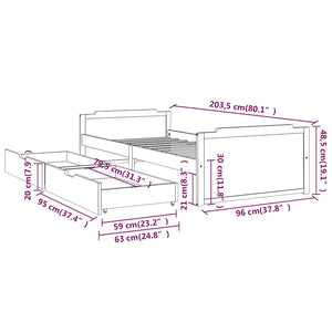 vidaXL Solid Pine Bed with Drawers 90x200 cm