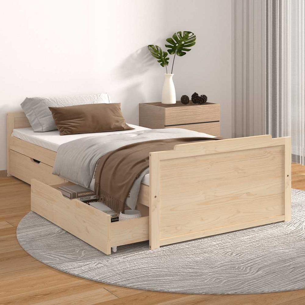 vidaXL Solid Pine Bed with Drawers 90x200 cm