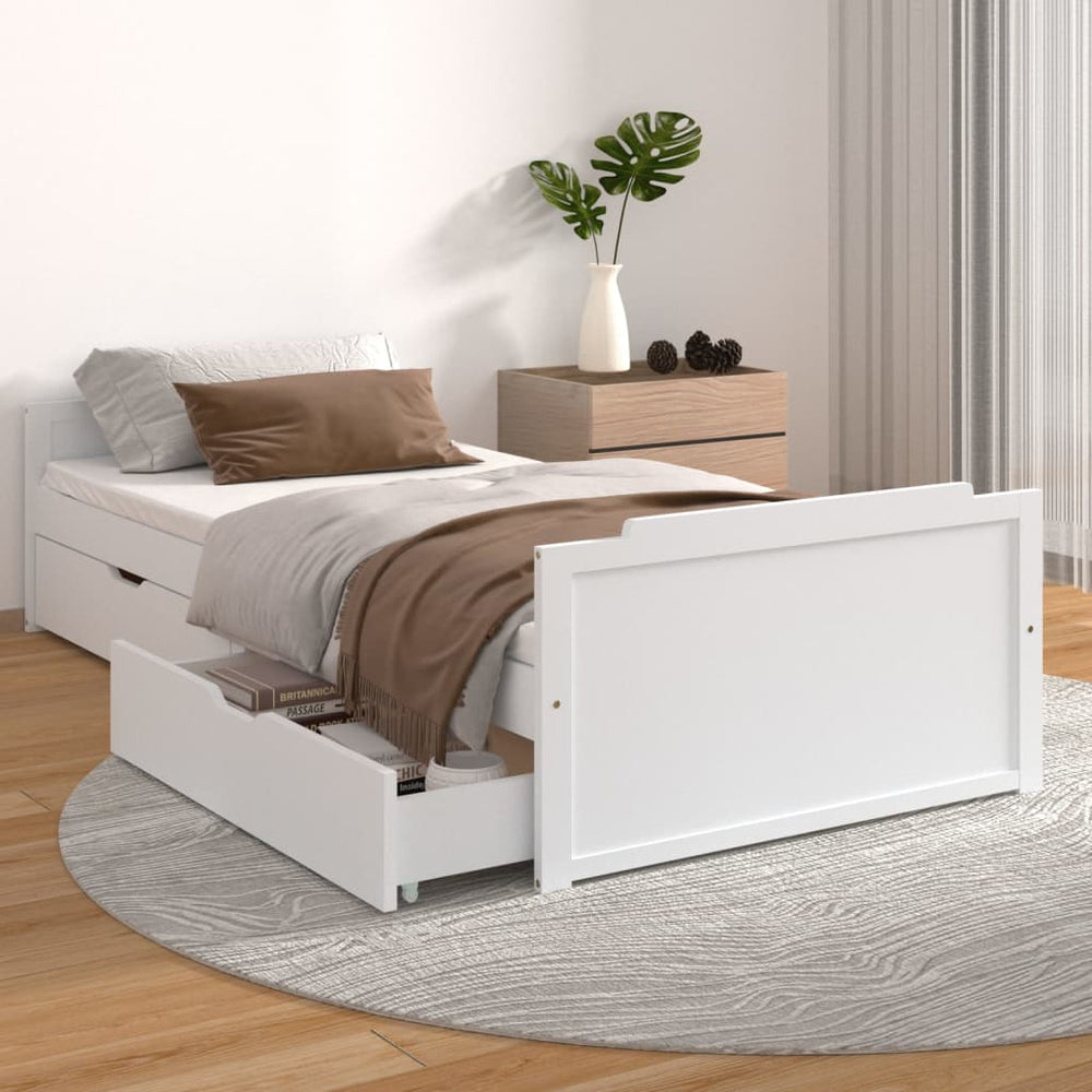 vidaXL Solid Wood Bed with Drawers White Pine 90x200 cm