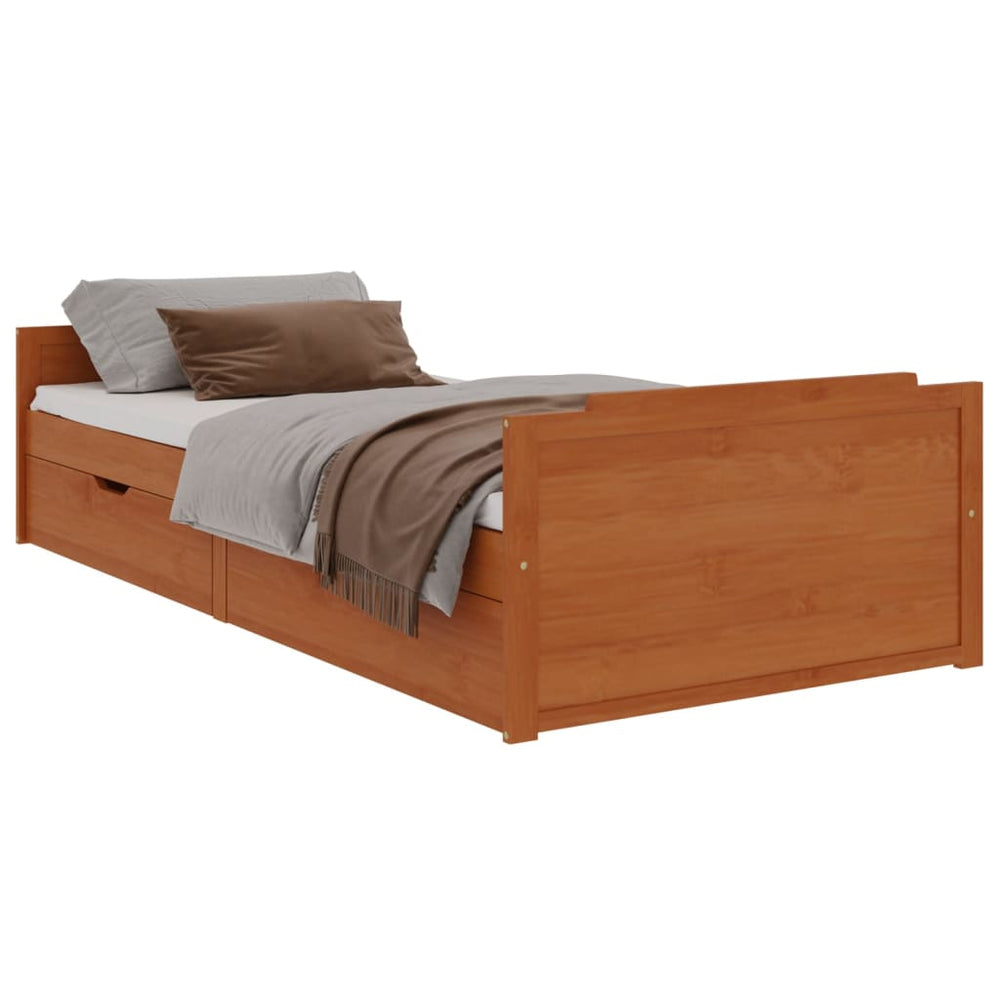 vidaXL Solid Wood Bed with Drawers Honey Brown Pine 90x200 cm