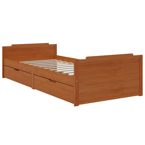 vidaXL Solid Wood Bed with Drawers Honey Brown Pine 90x200 cm
