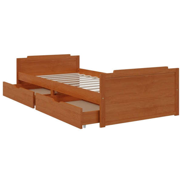 vidaXL Solid Wood Bed with Drawers Honey Brown Pine 90x200 cm