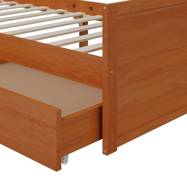 vidaXL Solid Wood Bed with Drawers Honey Brown Pine 90x200 cm