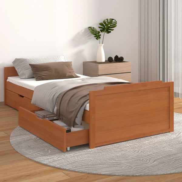 vidaXL Solid Wood Bed with Drawers Honey Brown Pine 90x200 cm