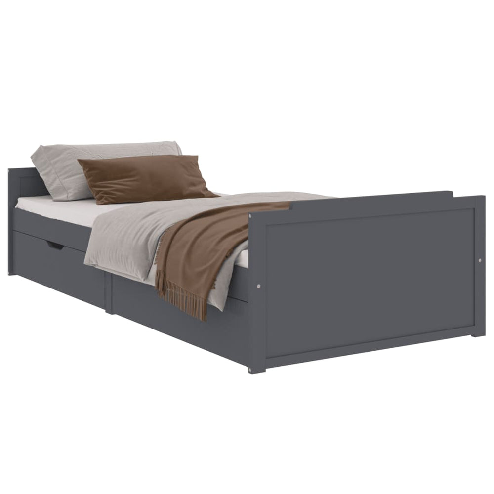 vidaXL Solid Wood Bed with Drawers Dark Gray Pine 90x200 cm