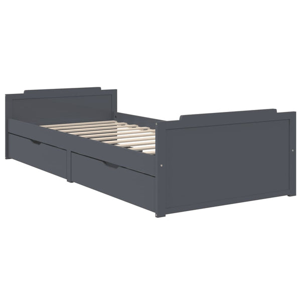 vidaXL Solid Wood Bed with Drawers Dark Gray Pine 90x200 cm