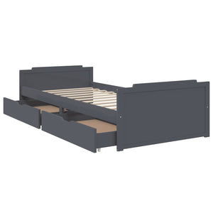 vidaXL Solid Wood Bed with Drawers Dark Gray Pine 90x200 cm