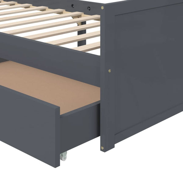 vidaXL Solid Wood Bed with Drawers Dark Gray Pine 90x200 cm