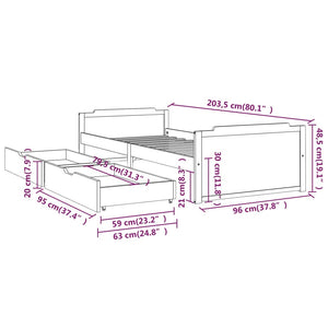 vidaXL Solid Wood Bed with Drawers Dark Gray Pine 90x200 cm