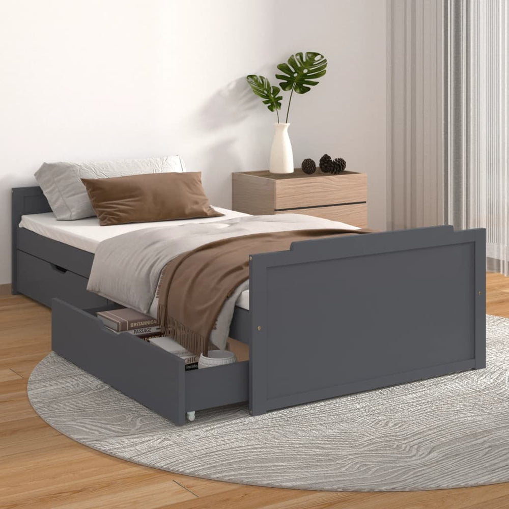 vidaXL Solid Wood Bed with Drawers Dark Gray Pine 90x200 cm