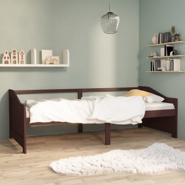 vidaXL Day Bed 3-Seater Dark Brown Solid Pine Wood 90x200 cm