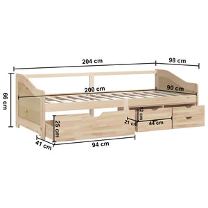 vidaXL Day Bed 3-Seater with Drawers Solid Pine Wood 90x200 cm