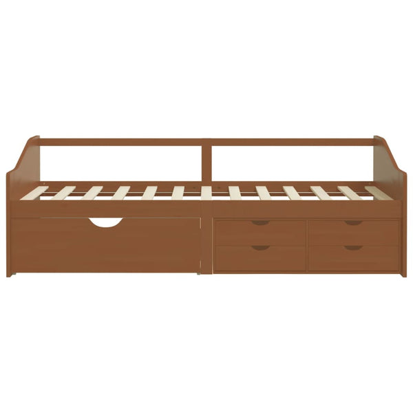 vidaXL Day Bed 3-Seater Drawers Honey Brown Pine Wood 90x200 cm