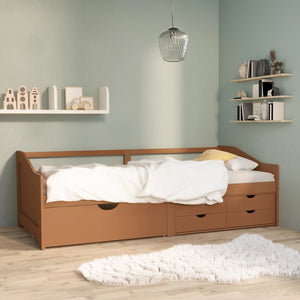 vidaXL Day Bed 3-Seater Drawers Honey Brown Pine Wood 90x200 cm