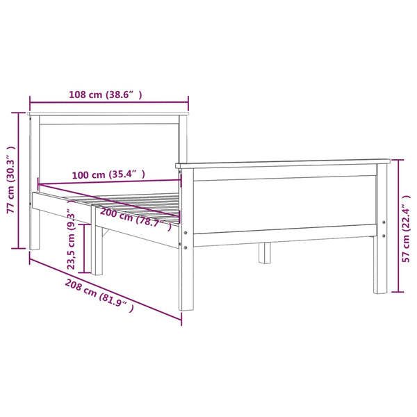 vidaXL Solid Wood Bed Honey Brown Pine Wood 100x200 cm
