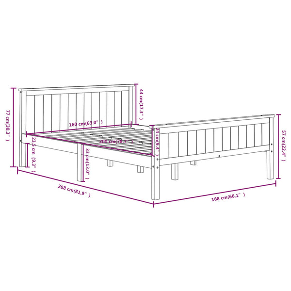 vidaXL Solid Wood Bed Grey Pine 160x200 cm