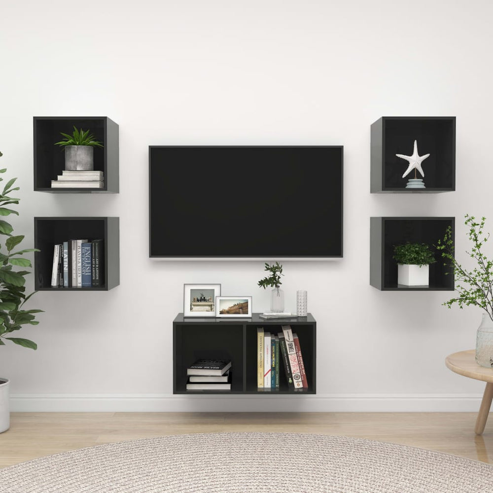 5-tlg. TV-Schrank-Set Hochglanz-Grau Holzwerkstoff